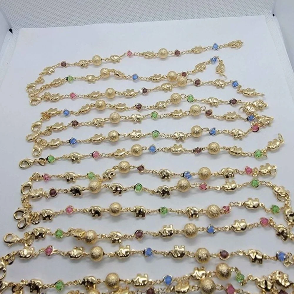 Brand New 5- 6 Elephants with 4 -5 colors gems 2 beaded Bracelet - Picture 3 of 5